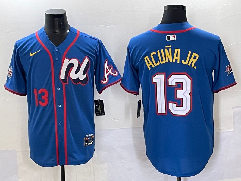 Men 2025 Atlanta Braves #13 Acuna jr Blue All star Nike MLB Jersey style 3